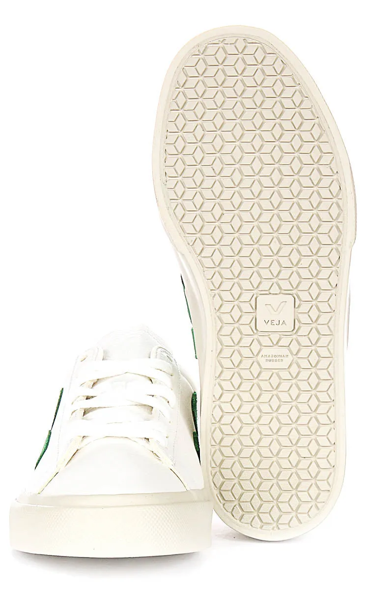 Veja Campo Leather In White Green For Women