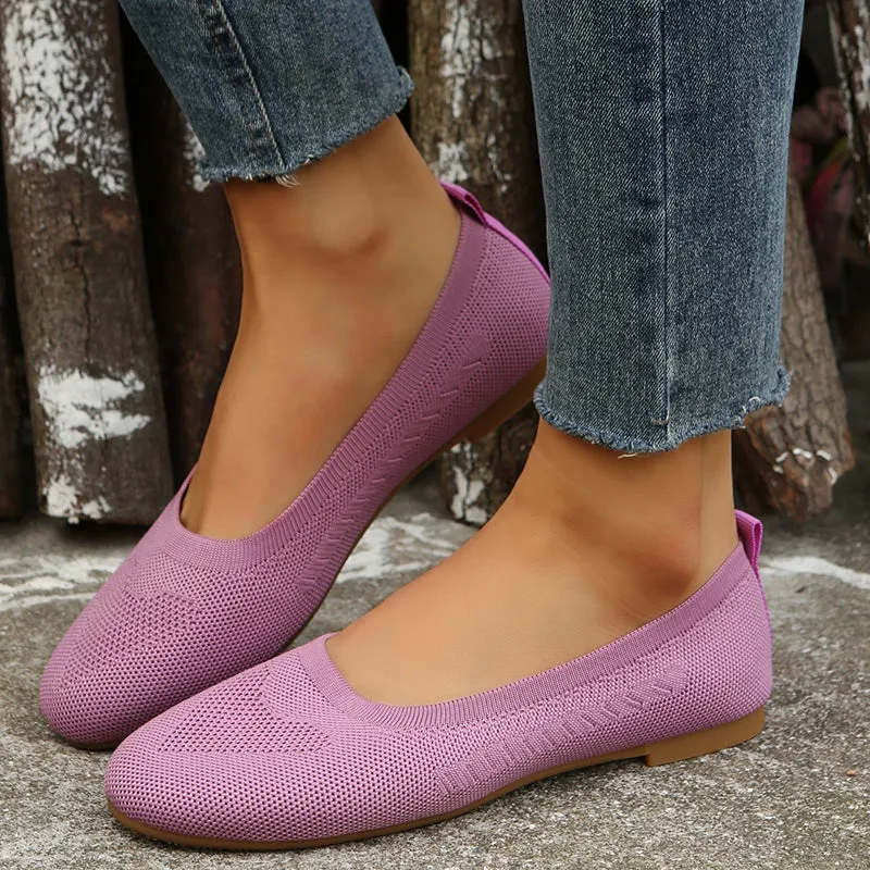 Women's Knitted Ballet Flats Lightweight Breathable Solid Color Slip Casual Walking Shoes