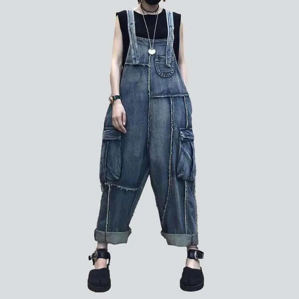 Women's patchwork jean dungaree