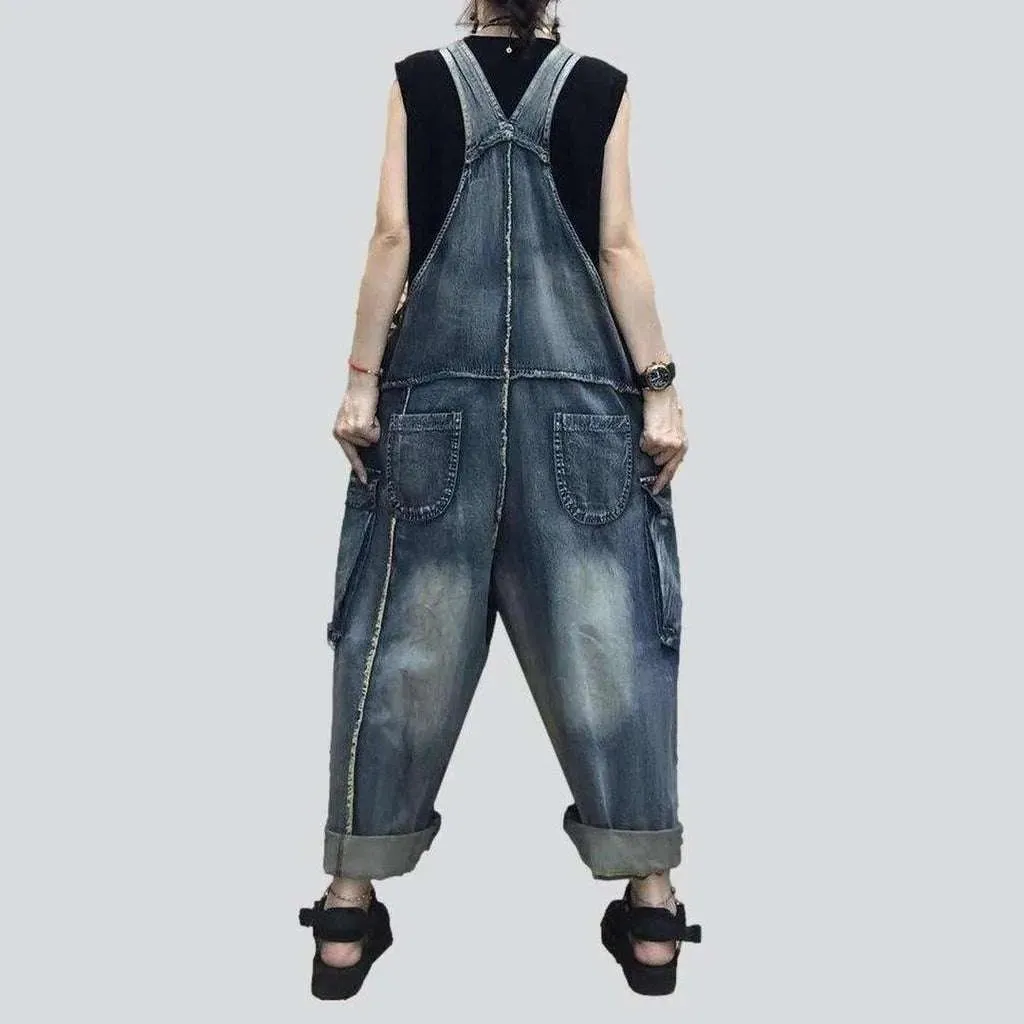 Women's patchwork jean dungaree