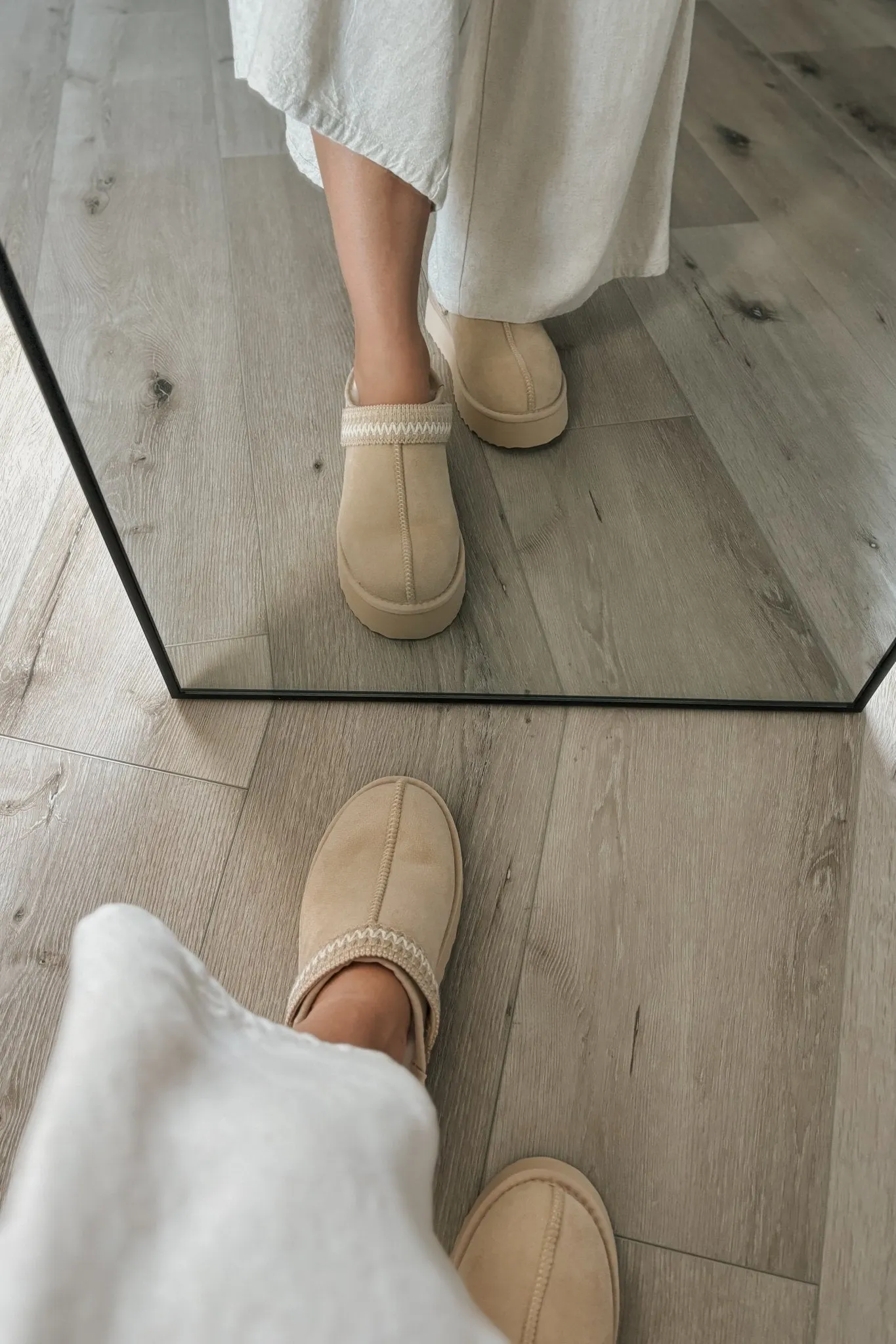 Women's Shearling Platform Slip On Boots | Vegan | Natural Beige