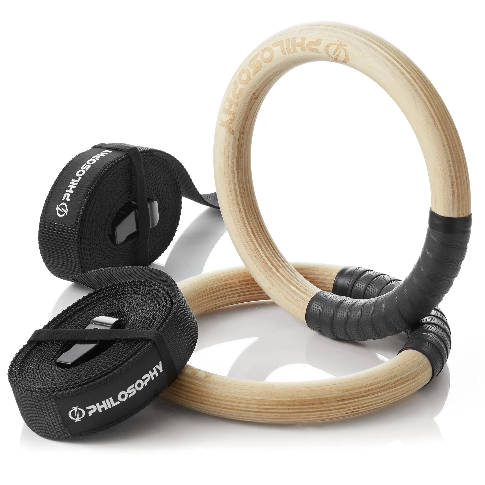 Wood Gymnastic Rings 1"/1.25" Exercise Ring Set with Adjustable Straps