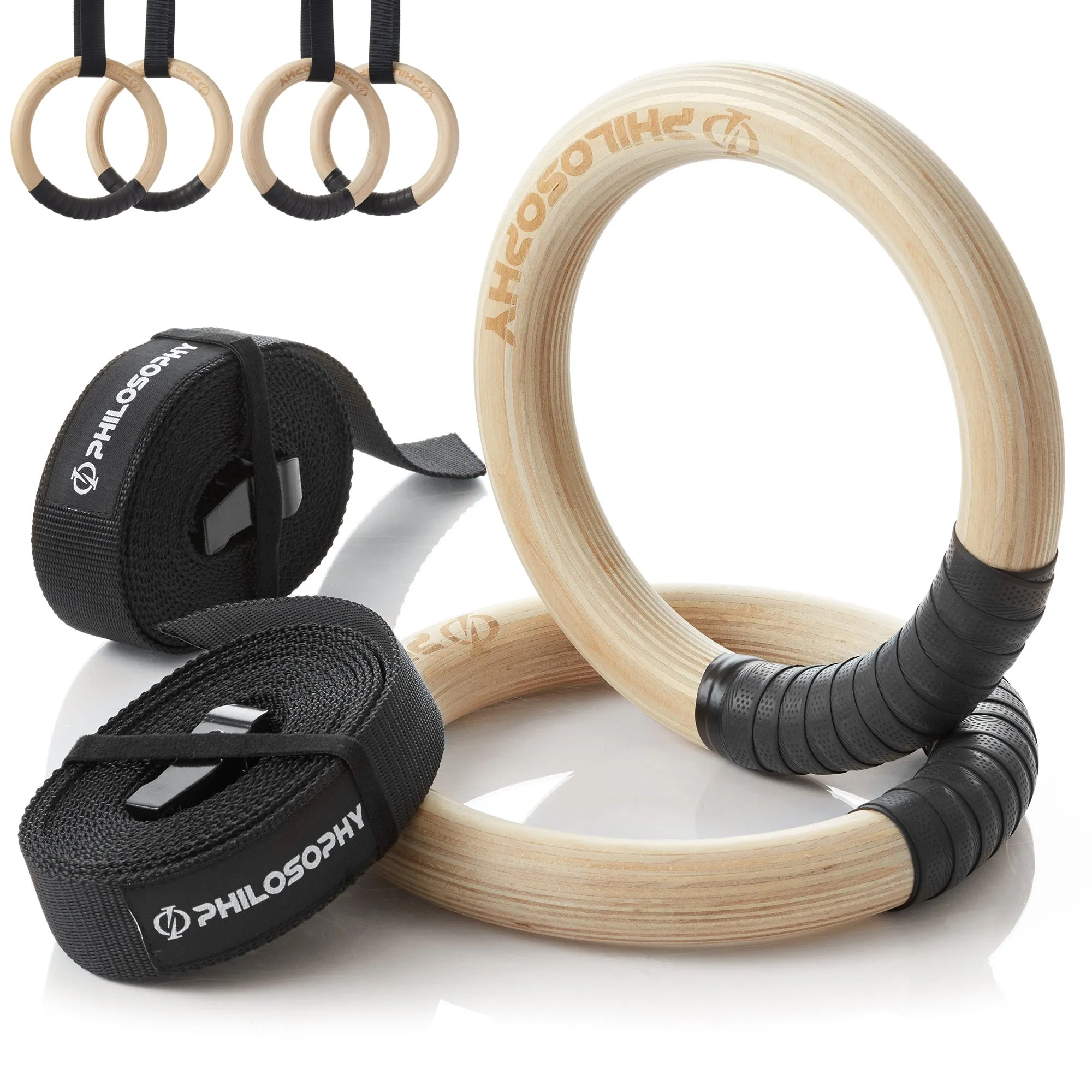 Wood Gymnastic Rings 1"/1.25" Exercise Ring Set with Adjustable Straps