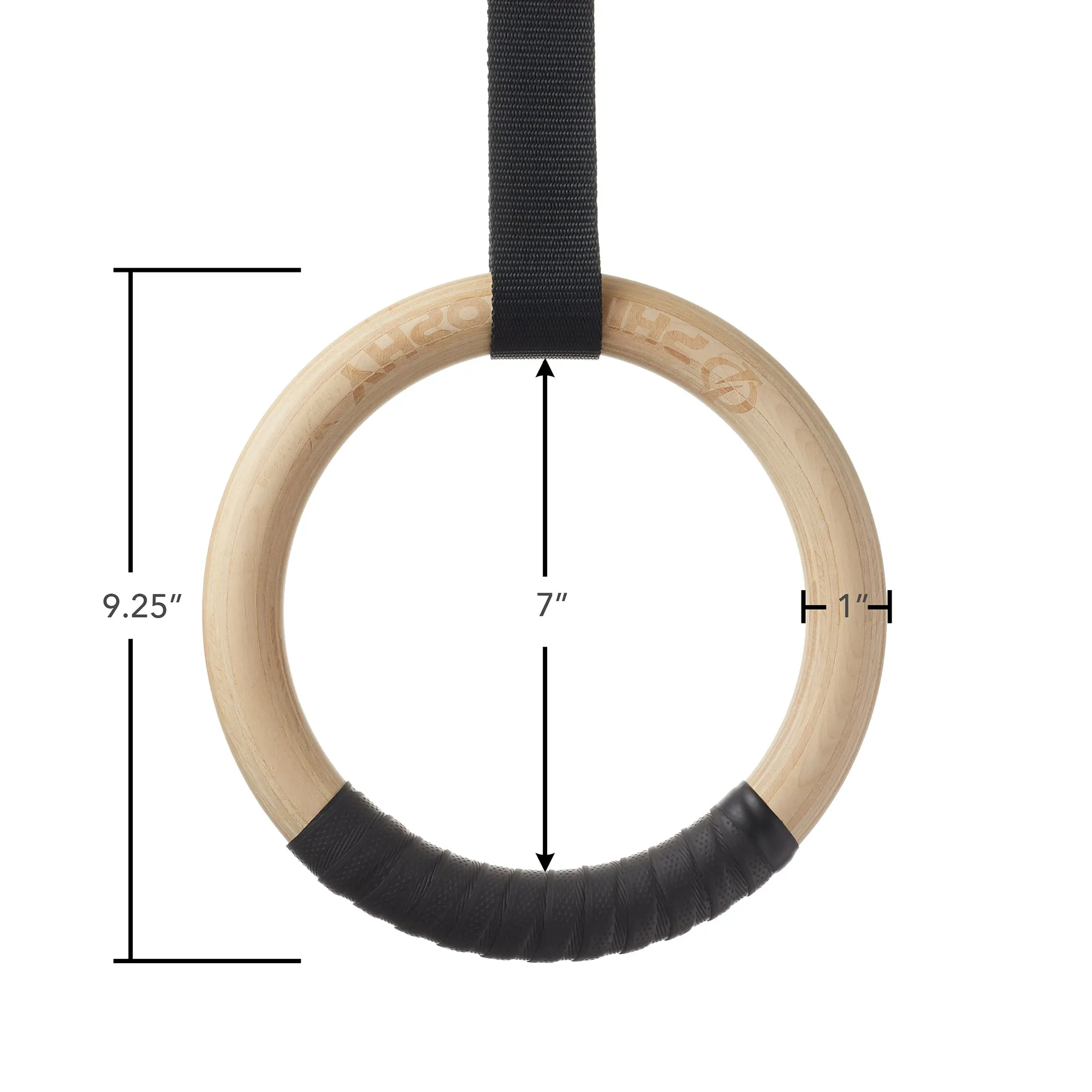 Wood Gymnastic Rings 1"/1.25" Exercise Ring Set with Adjustable Straps