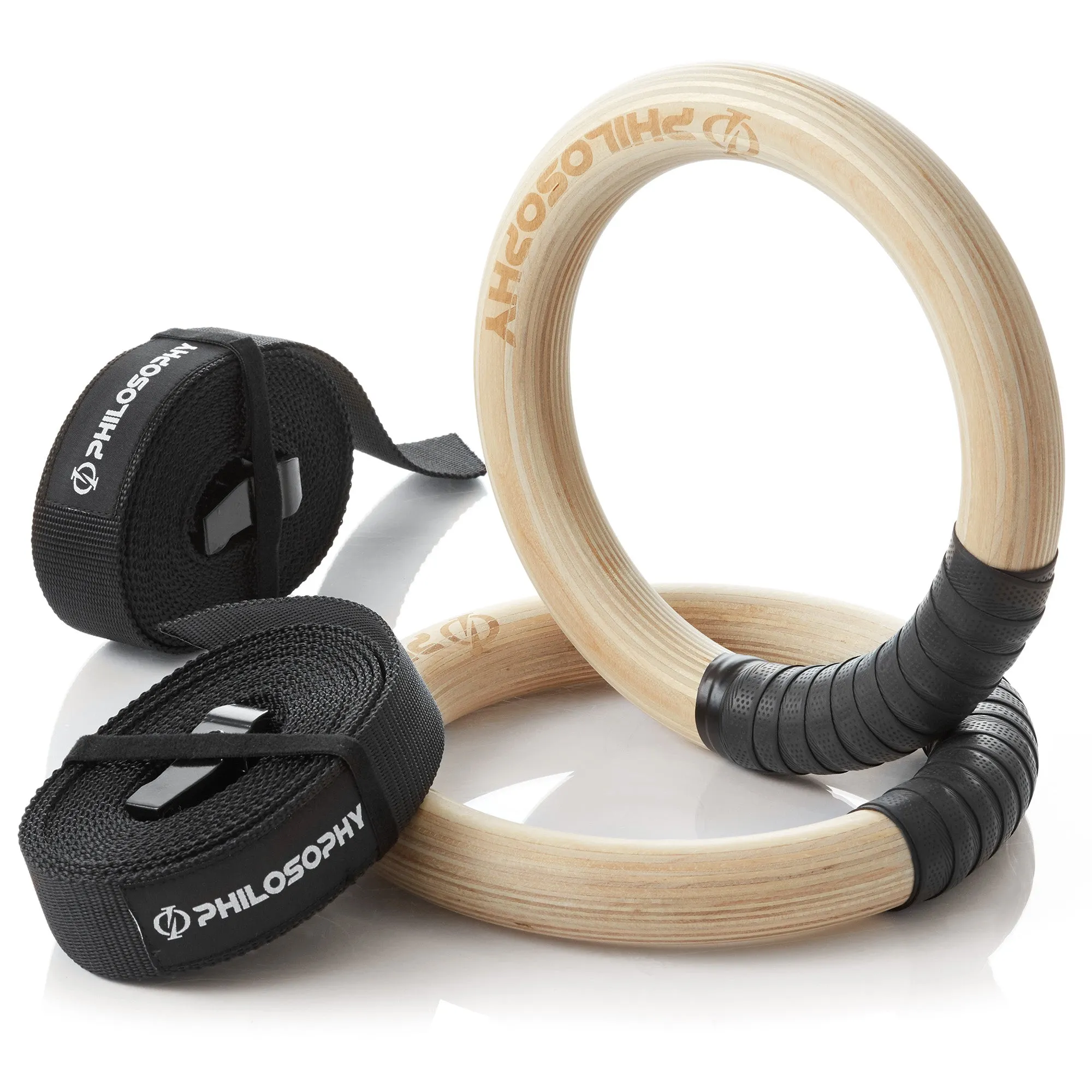 Wood Gymnastic Rings 1"/1.25" Exercise Ring Set with Adjustable Straps