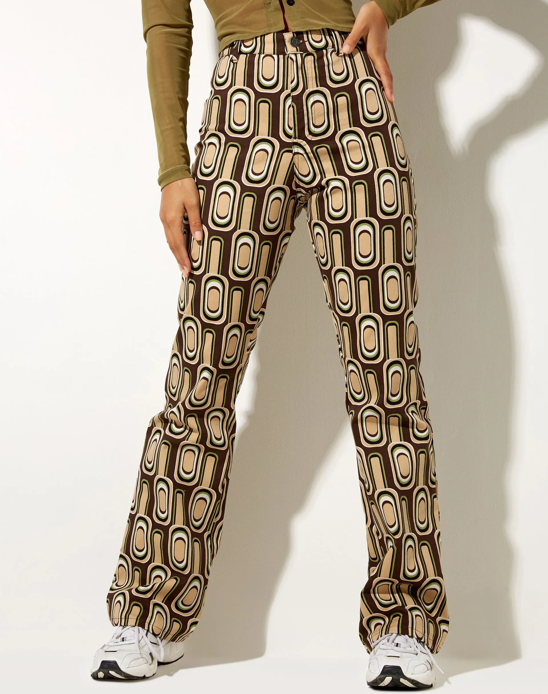 Zoven Flare Trouser in Retro Spot Brown