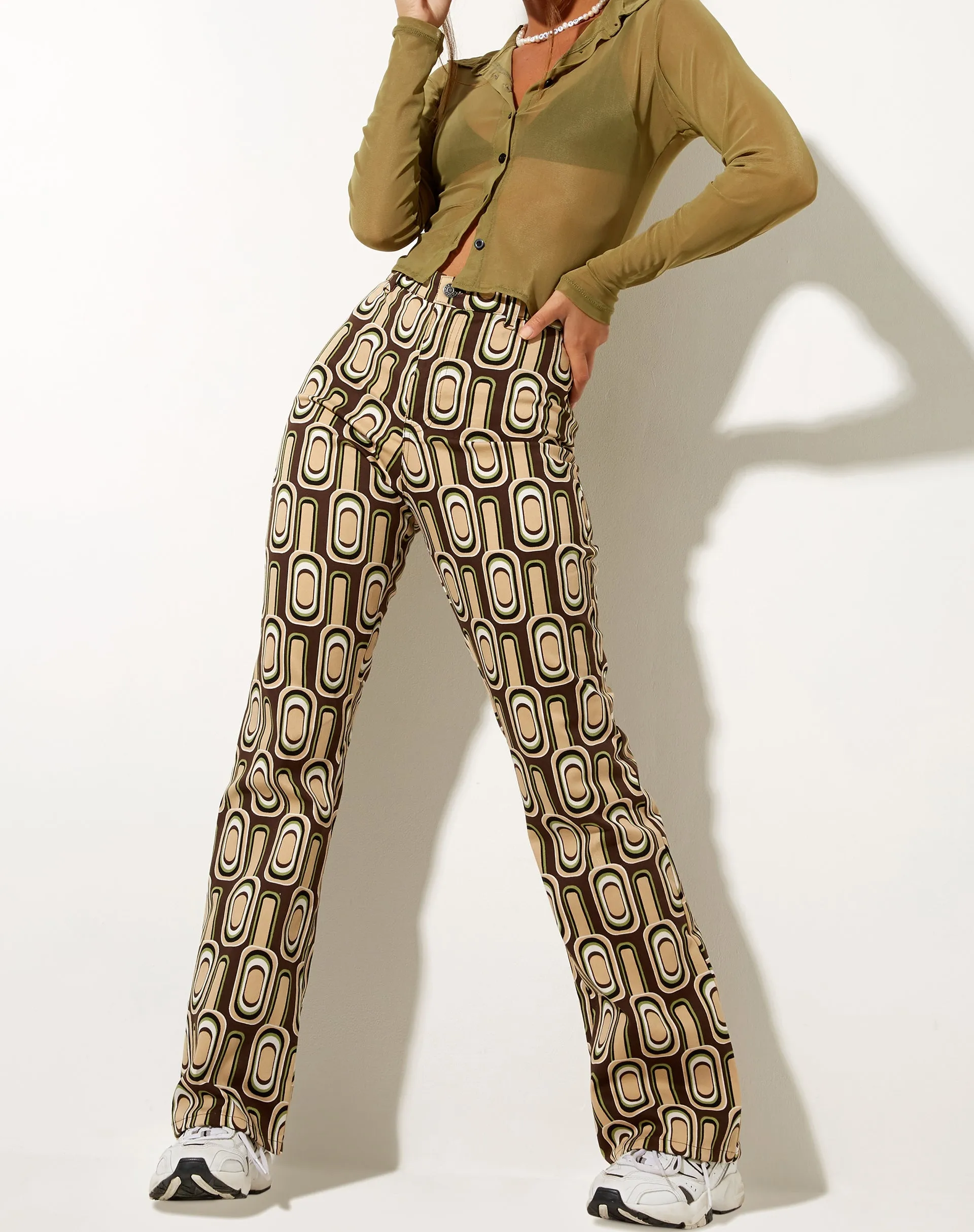 Zoven Flare Trouser in Retro Spot Brown